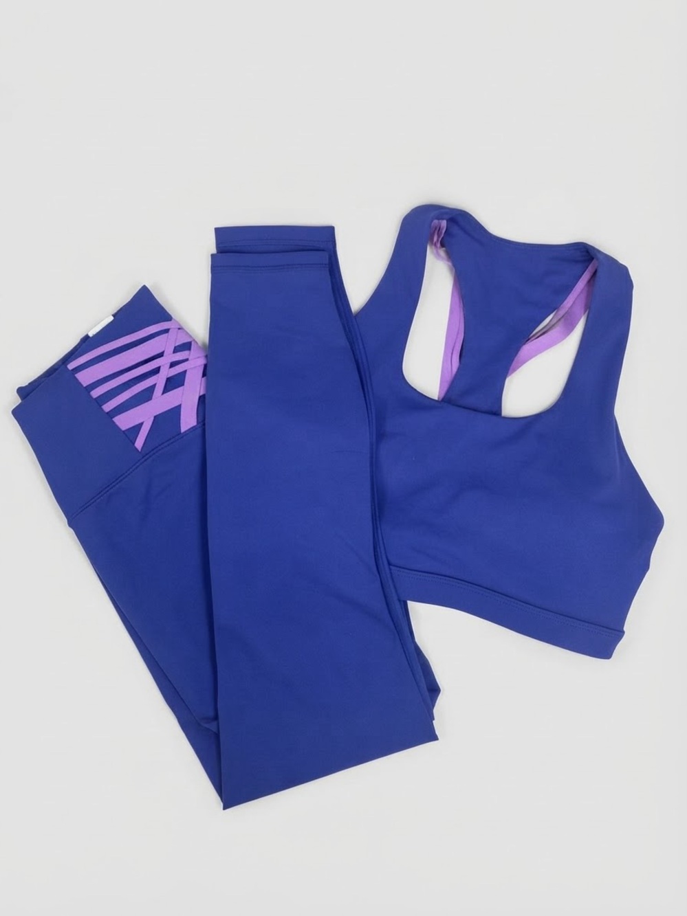 Fabletics PowerHold Workout Set Small Purple Strappy Bra Leggings